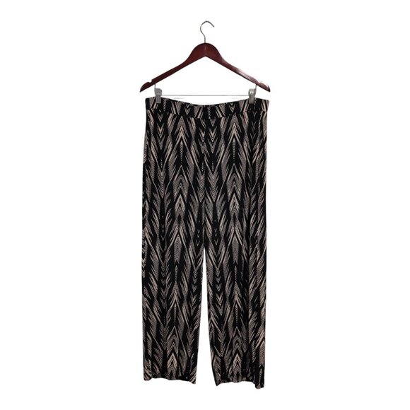 Chico's Travelers Pants Size 2 (L) Black and Tan Patterned Wide-Leg Pants Boho - Picture 1 of 16